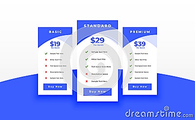 simple pricing chart table layout for website subscription Vector Illustration