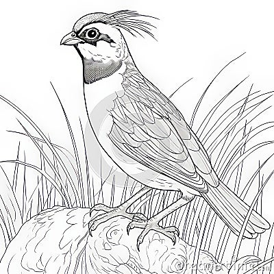 Simple Quail Coloring Page With Baby Sparrow Illustration Cartoon Illustration