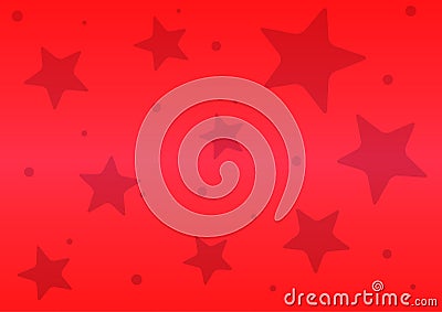 Simple red background with scattered stars and round dots. Vector Illustration