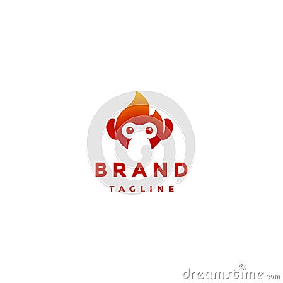 Simple Red Fire Monkey Logo Design Vector Illustration