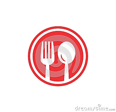 Red restaurant circle fork and spoon vector logo and icon Vector Illustration