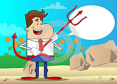 Businessman devil with pitchfork. Professional finance employee. Vector Illustration