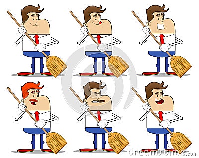 Businessman holding a broom. Professional finance employee Vector Illustration