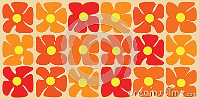 Simple, Retro Style Flowers Pattern - Summer or Sping Theme from the 60s, 70s Vector Illustration