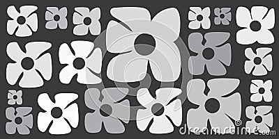 Simple Retro Style Flowers of Various Sizes Pattern - Summer or Sping Theme from the 60s, 70s Vector Illustration