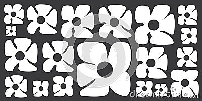 Simple Retro Style Flowers of Various Sizes Pattern - Summer or Sping Theme from the 60s, 70s Vector Illustration