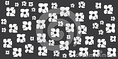 Simple Retro Style Flowers of Various Sizes Pattern - Summer or Sping Theme from the 60s, 70s Vector Illustration