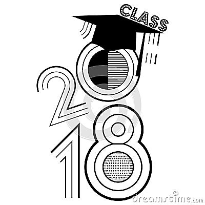 Simple retro style illustration of Class of 2018 in black Cartoon Illustration