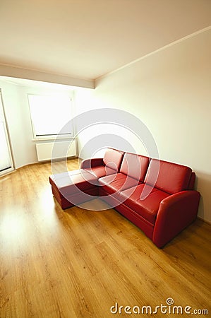 Simple room with red sofa Stock Photo