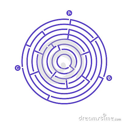 Simple round maze labyrinth game for kids. One of the puzzles from the set of child riddles Vector Illustration