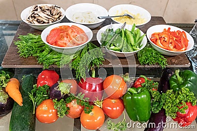 Simple salad bar with basic vegetable ingredients Stock Photo