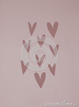 Simple Scandinavian Style Composition with Little Paper Hearts of Irregular Shape. Stock Photo