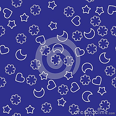 Simple schematic shape: flower, heart, moon, star. White outline Vector Illustration