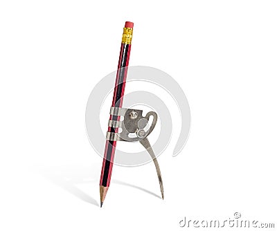 Simple school metal compass with an inserted pencil Stock Photo