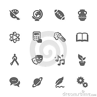 Simple School Subject Icons. Vector Illustration