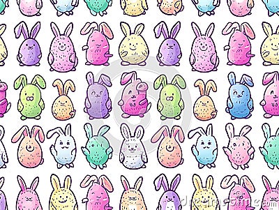 simple seamless doodle easter themed pattern, light pastel colors, bunnies Stock Photo