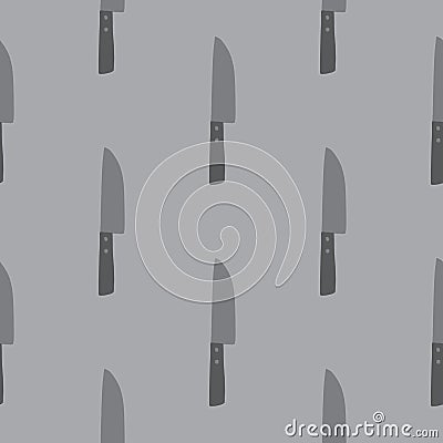 Simple seamless kitchen pattern with knife silhouettes. Grey palette cooking artwork. Dark dishware print Cartoon Illustration