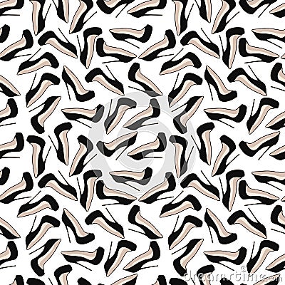 Simple seamless pattern of black shoes on a very large heel Vector Illustration