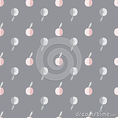 Simple seamless pattern with doodle apple ornament. Grey background. Pale palette artwork Cartoon Illustration