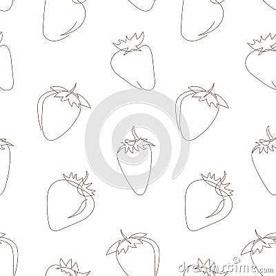 Simple seamless pattern in line art style, with strawberries. White texture with thin black lines. Strawberries print Vector Illustration