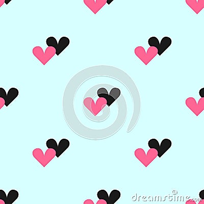 Simple seamless pattern with pairs of hearts. Romantic repeated print. Vector Illustration