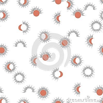 Simple seamless pattern of the sun. Minimalistic modern abstract pattern. Vector illustration for a minimalistic design. Modern el Vector Illustration