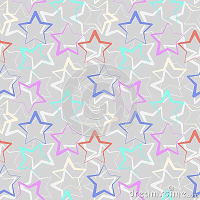 Simple seamless star shape vector pattern. Outlined background. Seamless repeating texture. Vector Illustration