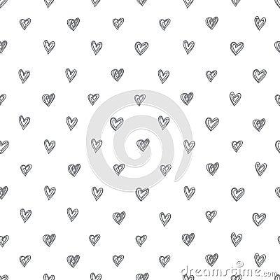 Simple seamless vector pattern of abstract hand-drawn hearts on a white background. Vector Illustration