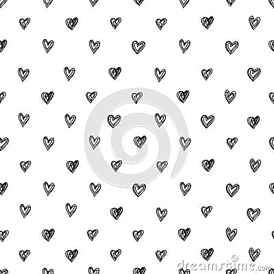Simple seamless vector pattern of abstract hand-drawn hearts on a white background Vector Illustration