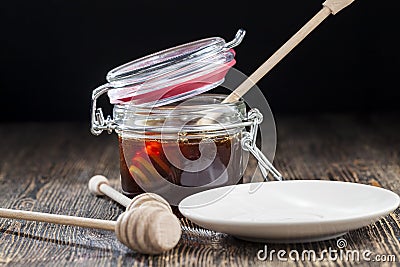 simple and self-made ladle honey spoon is made of wood Stock Photo