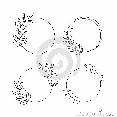 A simple set of circular frames adorned with small, scattered botanical elements. Perfect for creating minimalist Vector Illustration