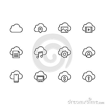 Simple set cloud storage illustration line icon. Contains such icons data synchronization, cloud storage and security of Cartoon Illustration