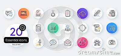Simple set of Cloud sync, Teamwork and Fake news line icons. For web application. Vector Stock Photo