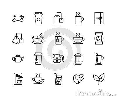 Line Coffee and Tea Icons Vector Illustration