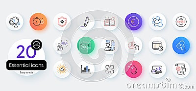 Simple set of Cogwheel timer, Medical shield and Integrity line icons. For web application. Vector Stock Photo
