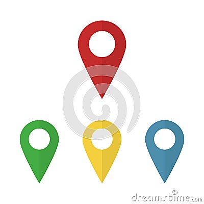 Simple set colored pointers or pin marker of location isolated flat Vector Illustration
