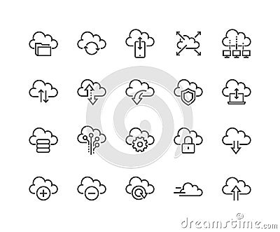 Line Computer Cloud Icons Vector Illustration