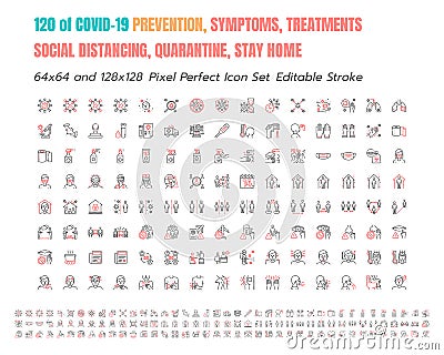 Simple Set of Covid-19 Prevention Bicolor Line Outline Icons. such Icons as Protective Measures, Coronavirus, Social Distancing, Vector Illustration