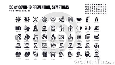 Simple Set of Covid-19 Prevention Solid Glyph Icons. such Icons as Protective, Coronavirus, Social Distancing, Symptoms, Vector Illustration