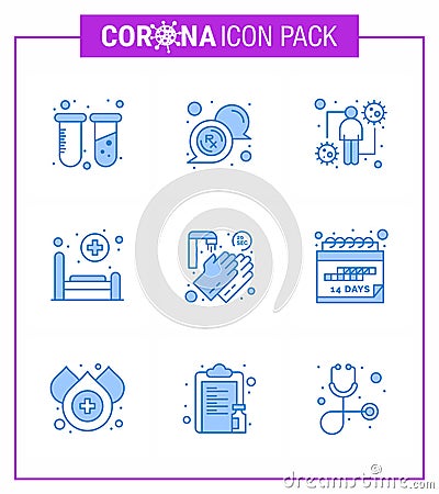 Simple Set of Covid-19 Protection Blue 25 icon pack icon included hands, patient, coronavirus, hospital, viral Vector Illustration