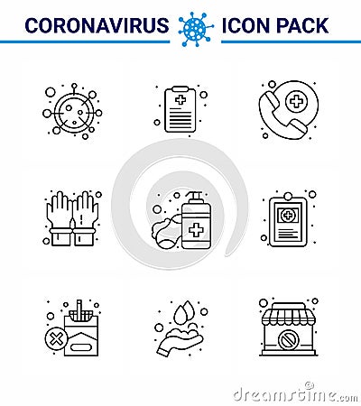 Coronavirus Prevention 25 icon Set Blue. sanitizer, soap, doctor on call, secure, hand Vector Illustration
