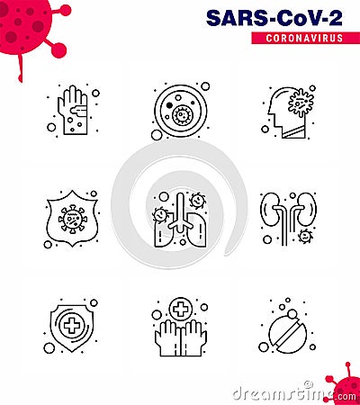 Simple Set of Covid-19 Protection Blue 25 icon pack icon included shield, protection, covid, brain, ilness Vector Illustration