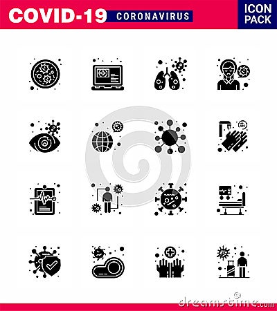 Simple Set of Covid-19 Protection Blue 25 icon pack icon included view, eye, infedted, virus infection, pain Vector Illustration