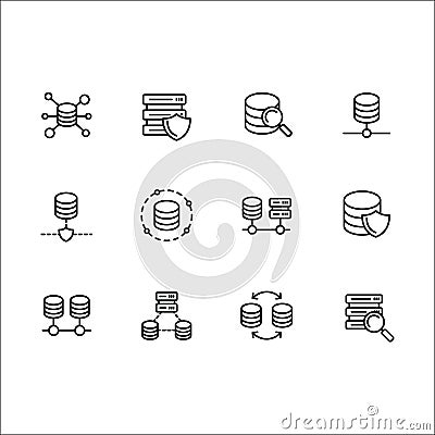 Simple set databases vector line icon. Contains such icons server software, web, internet, transfer, big data, storage Vector Illustration