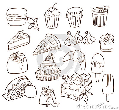 Simple Set of Dessert Related Vector Line Icons. Isolated cartoon illustration. Vector Illustration