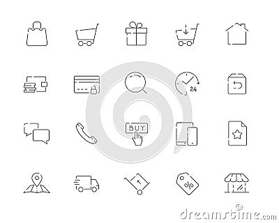 Simple set of E-commerce related vector line web icons. Vector Illustration