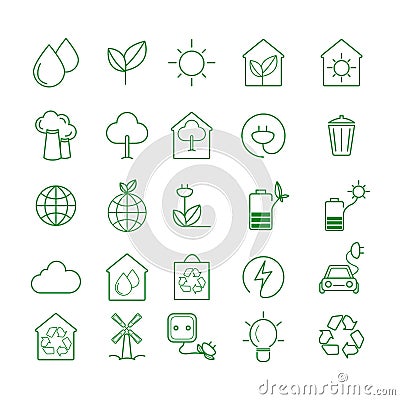 Simple Set of Eco Related Vector Line Icons. Contains such Icons as Electric Car, Global Warming, Forest, Organic Farming and more Vector Illustration