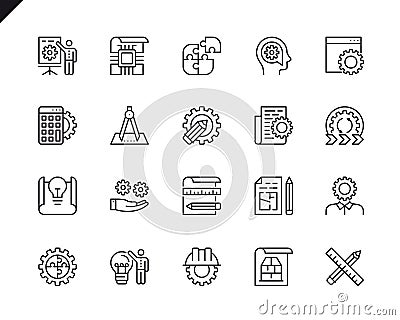 Simple Set of Engineering Design Related Vector Line Icons. Linear Pictogram Pack. Editable Stroke. Vector Illustration