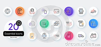 Simple set of Freezing click, Quick tips and Dating line icons. For web application. Vector Stock Photo