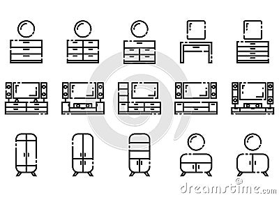 Simple Set of Furniture Cabint Flat Line Icons Vector Illustration